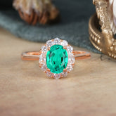 1.5 Carat Classic Halo Lab Grown Emerald Ring Oval Shaped Engagement Ring